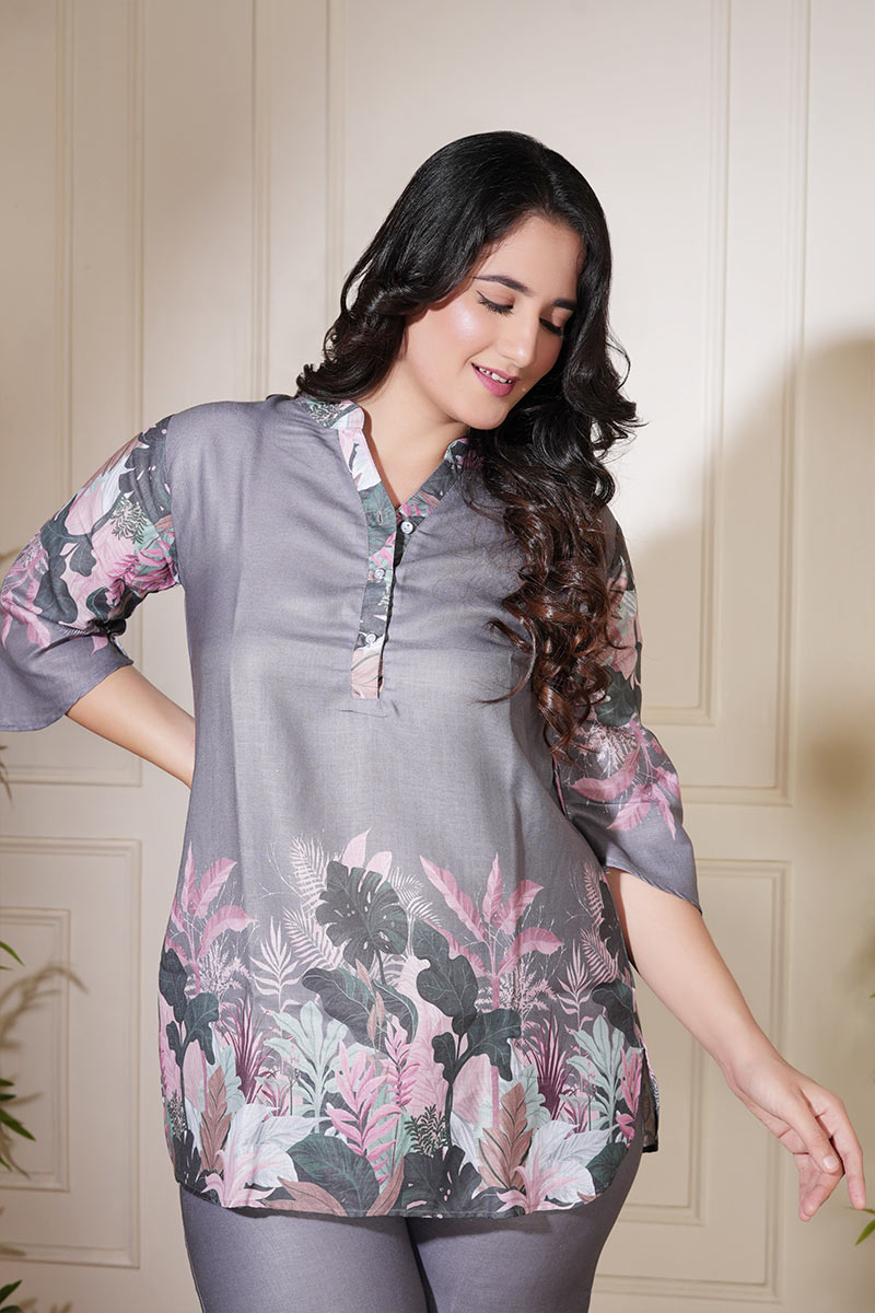 Grey Floral Luxe Linen Co-ord Set