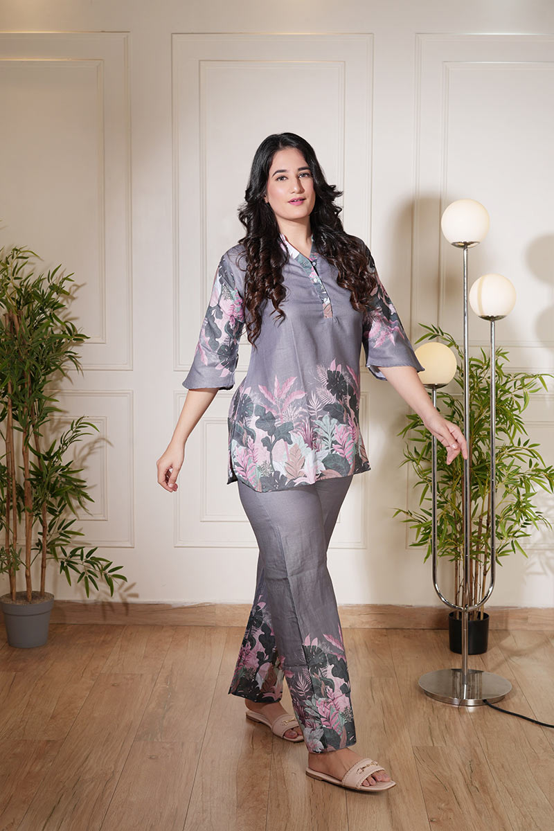 Grey Floral Luxe Linen Co-ord Set