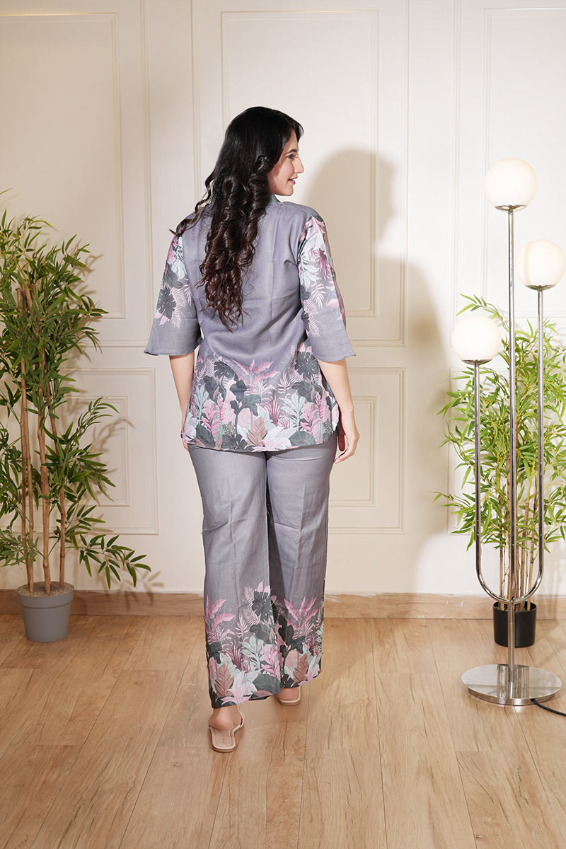 Grey Floral Luxe Linen Co-ord Set