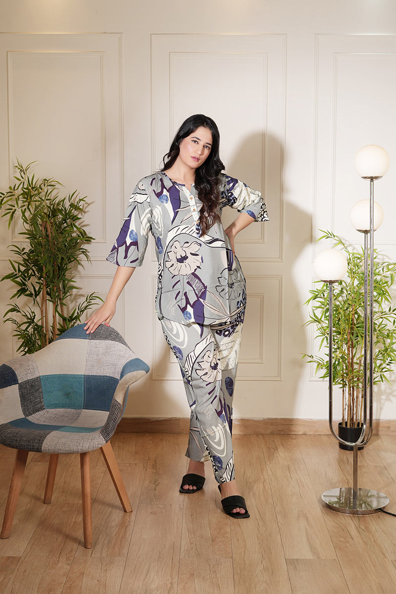 Divine Petals Grey Printed Co-ord Set
