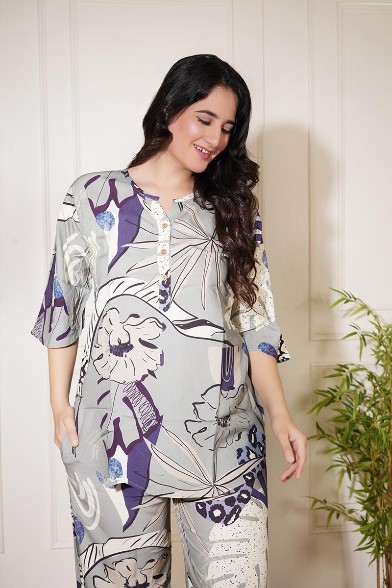 Divine Petals Grey Printed Co-ord Set