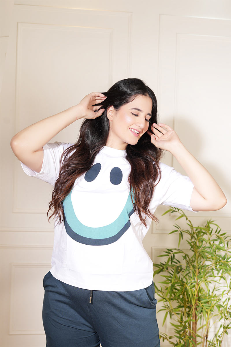 Women’s Oversized Graphic T-Shirt & Cargo Jogger Pants Set | Cotton Lycra Streetwear Co-Ord Set