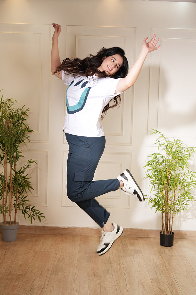 Women’s Oversized Graphic T-Shirt & Cargo Jogger Pants Set | Cotton Lycra Streetwear Co-Ord Set