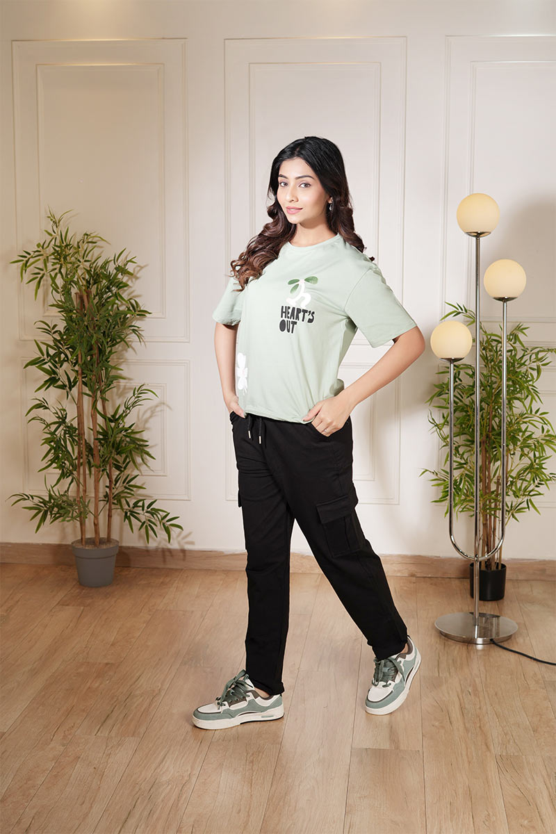 Mint Green Oversized Cotton Lycra Streetwear Co-ord Set