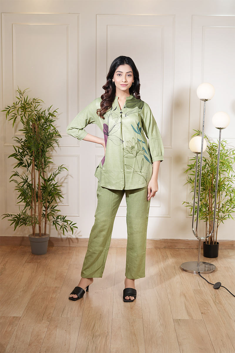 Olive Bloom Linen Co-Ord Set – Chic Everyday Elegance