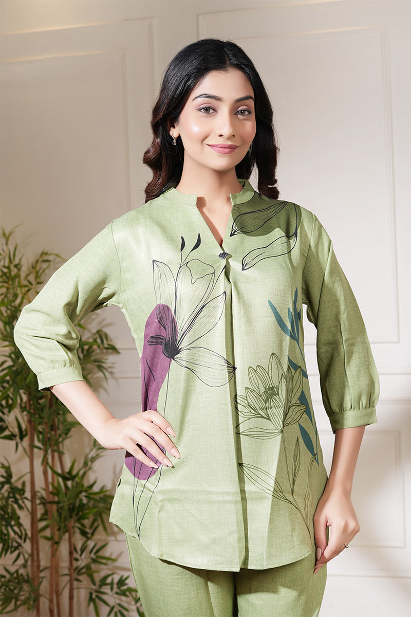 Olive Bloom Linen Co-Ord Set – Chic Everyday Elegance