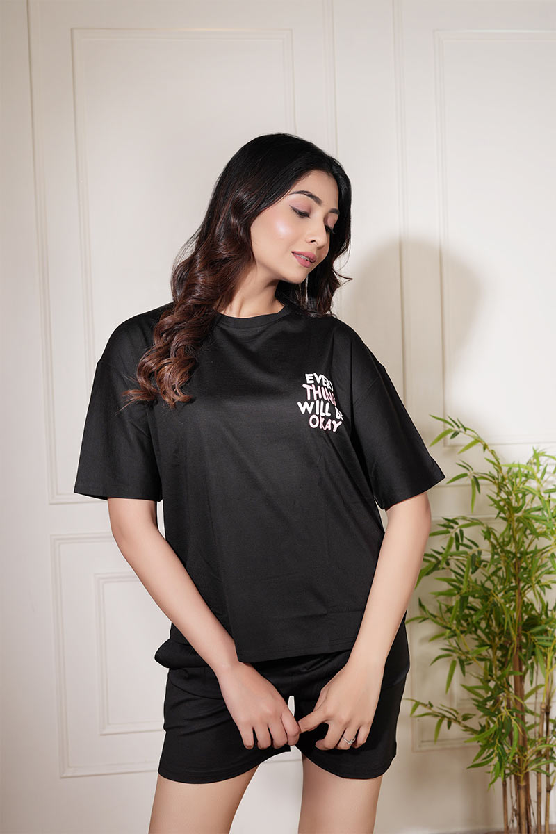 Black Oversized Tencel Bermuda Co-Ord Set