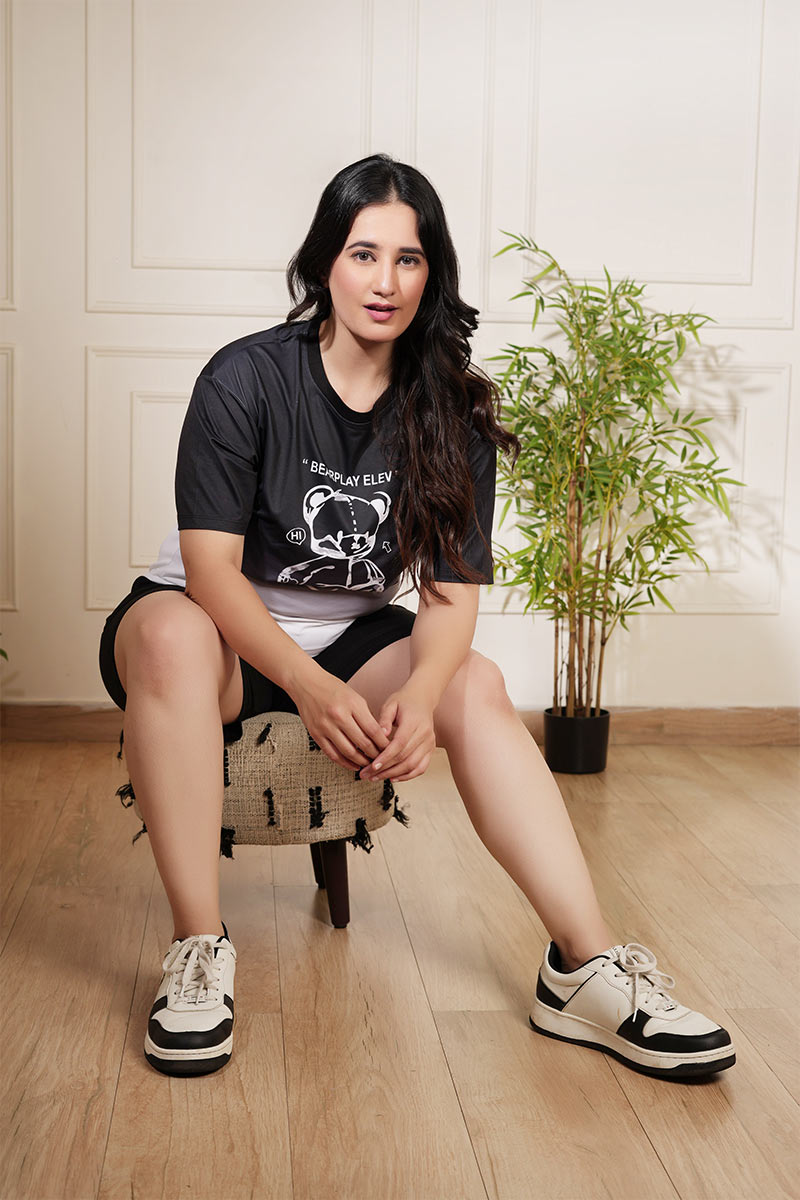 Black & White Bear Graphic Oversized Co-Ord Set