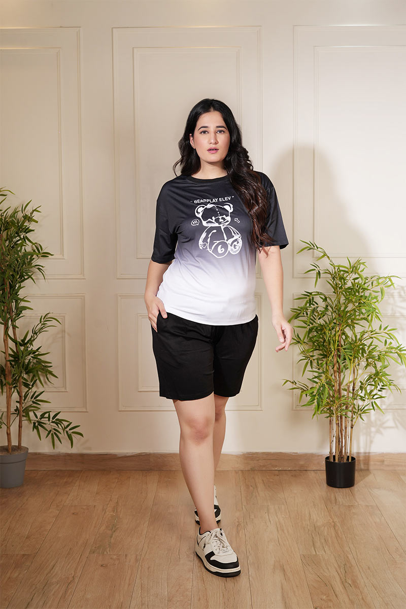 Black & White Bear Graphic Oversized Co-Ord Set