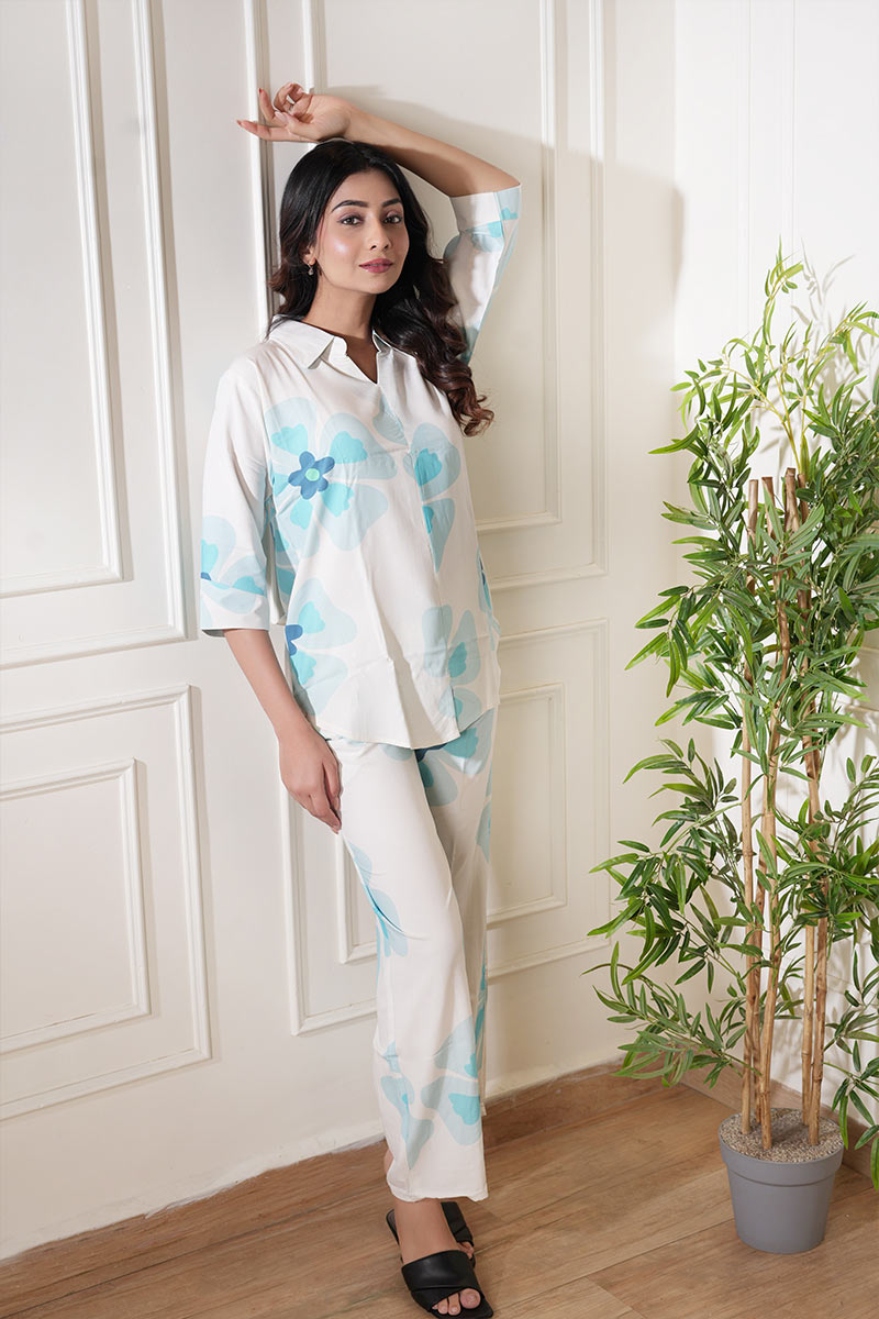 Soft Sky Floral Co-Ord Set – Breezy Daywear for Effortless Style
