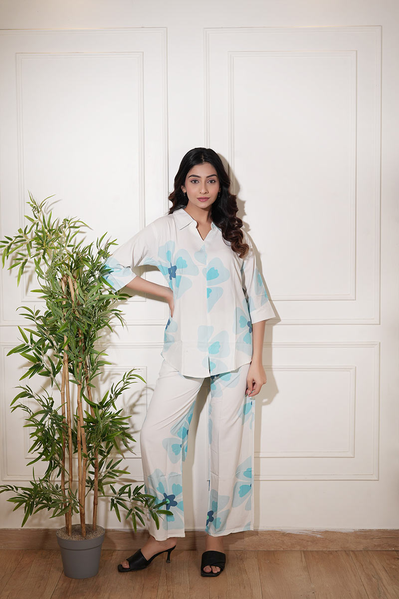 Soft Sky Floral Co-Ord Set – Breezy Daywear for Effortless Style
