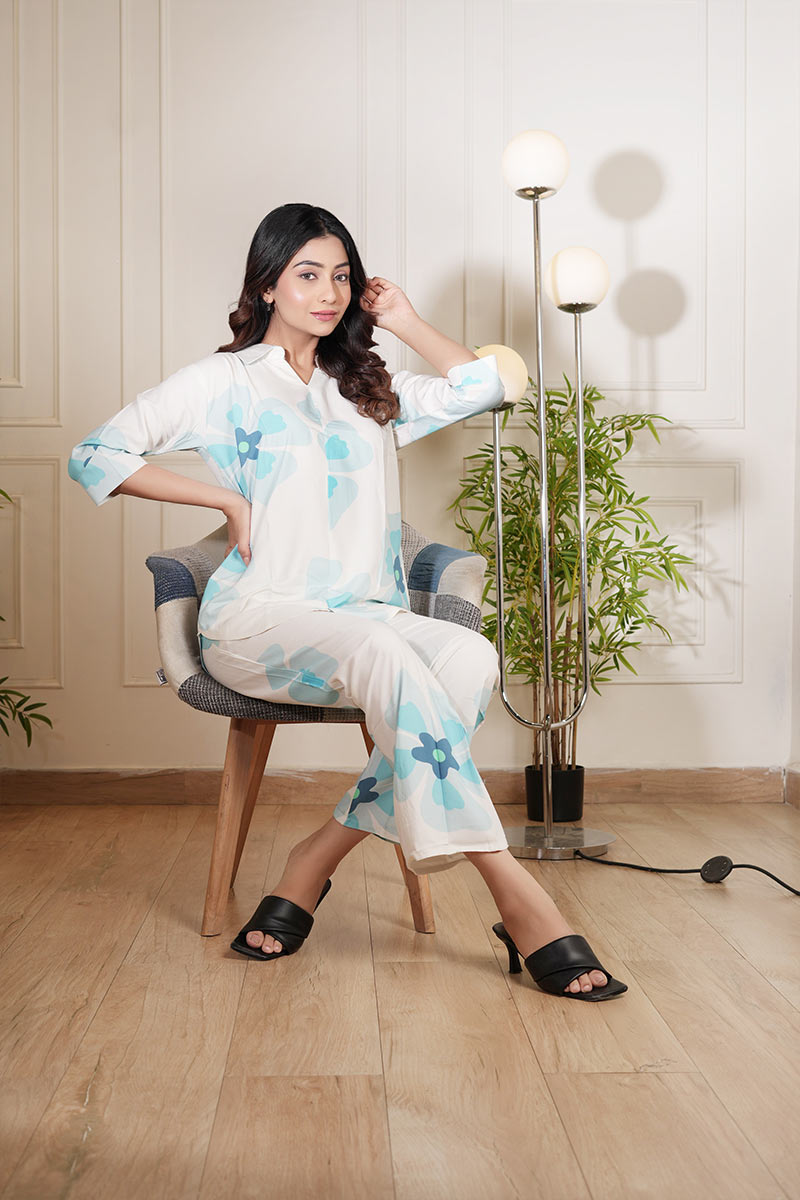 Soft Sky Floral Co-Ord Set – Breezy Daywear for Effortless Style