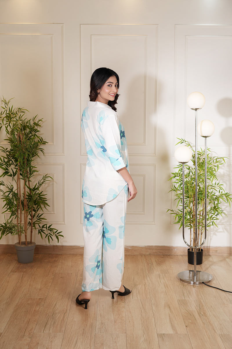 Soft Sky Floral Co-Ord Set – Breezy Daywear for Effortless Style